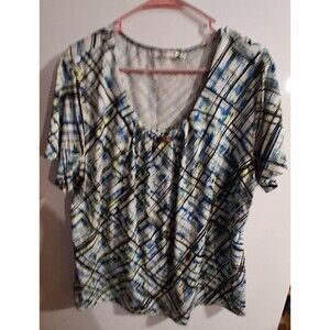 Notations Multicolor Geometric Short Sleeve Blouse Sz 2X